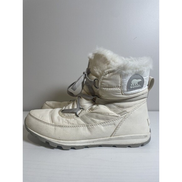 SOREL Whitney Short Lace Off-White Quilted Faux Fur-Lined Winter Boots Size 10 - Picture 5 of 9